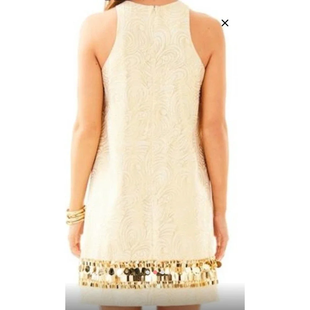 NWT Lilly Pulitzer Sz XS DIEDRA Gold Metallic TIDAL WAVE Jacquard Dress - Picture 4 of 11